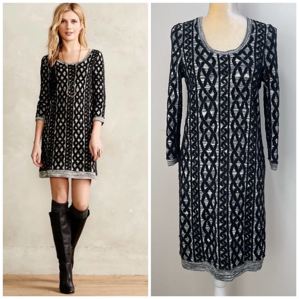 Anthropologie Moth Sweaterstitched Tunic Sweater Dress Size S Black Gray